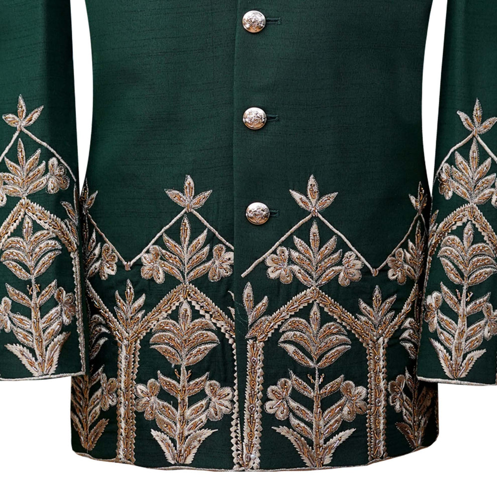 
                  
                    Deep green prince coat with golden embellishment | Prince coat  for groom 4
                  
                