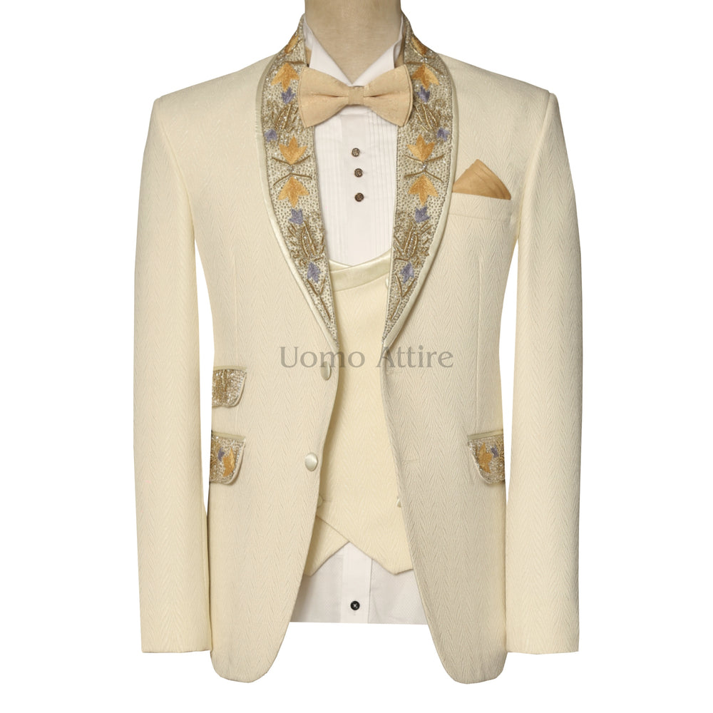 Off White Designer Tuxedo Suit for Wedding and Party | Tuxedo Suit
