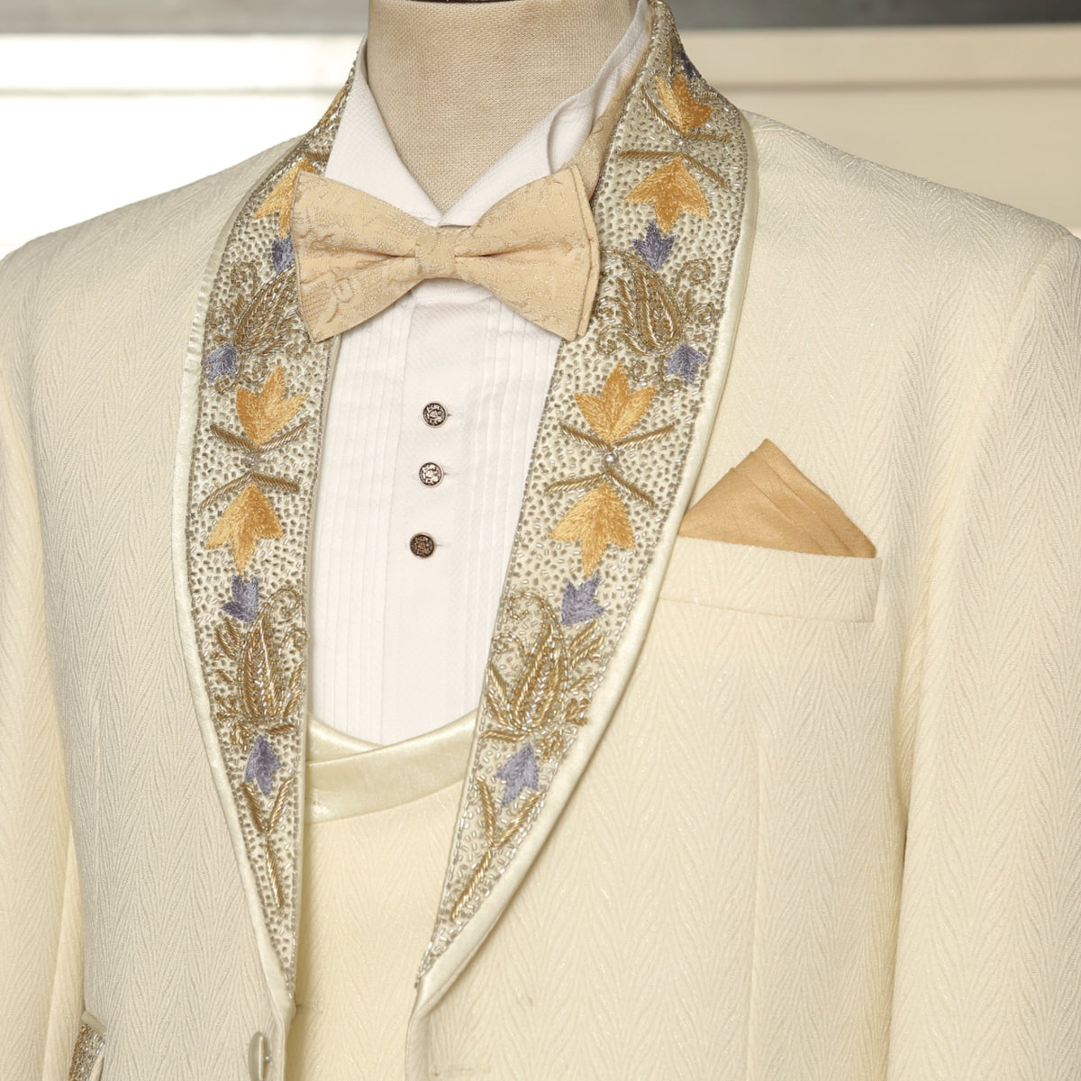 Off White Designer Tuxedo Suit for Wedding and Party  with Hand Embellishments | Tuxedo Suit