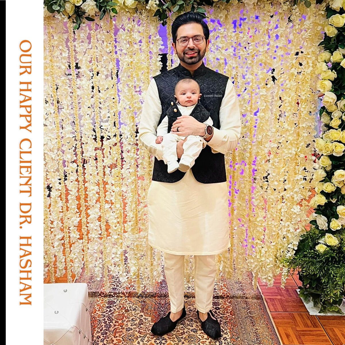 Black Jacquard Embroidered Waistcoat for Men Worn by Dr. Hasham