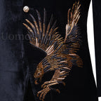 Eagle Embellished Nehru Cut Style Black Velvet Luxury Prince Coat