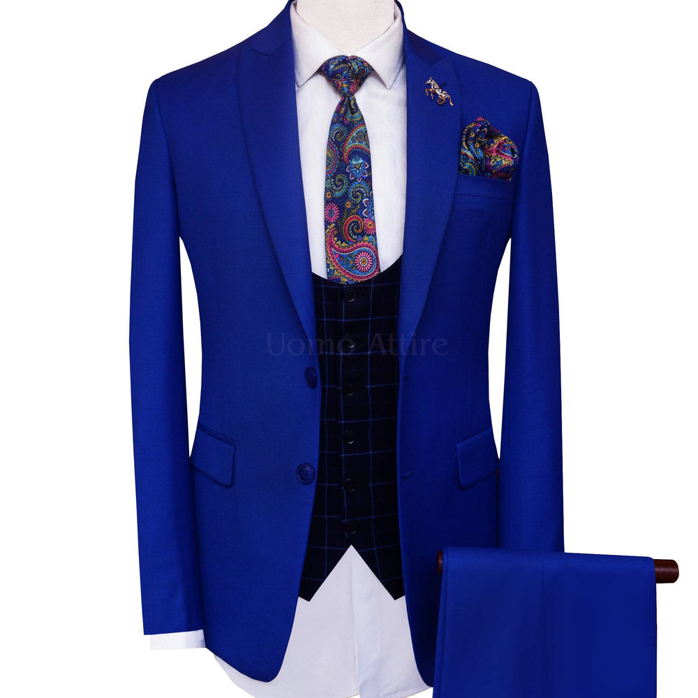Electric blue customized three piece suit