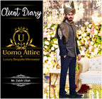 Embellished black prince coat in self textured | black prince coat for groom