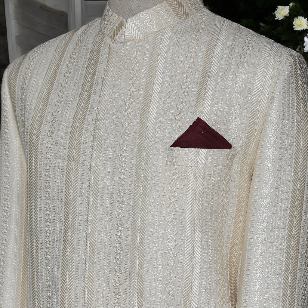 Embroidered Off White Wedding Sherwani for Groom in New Jersey