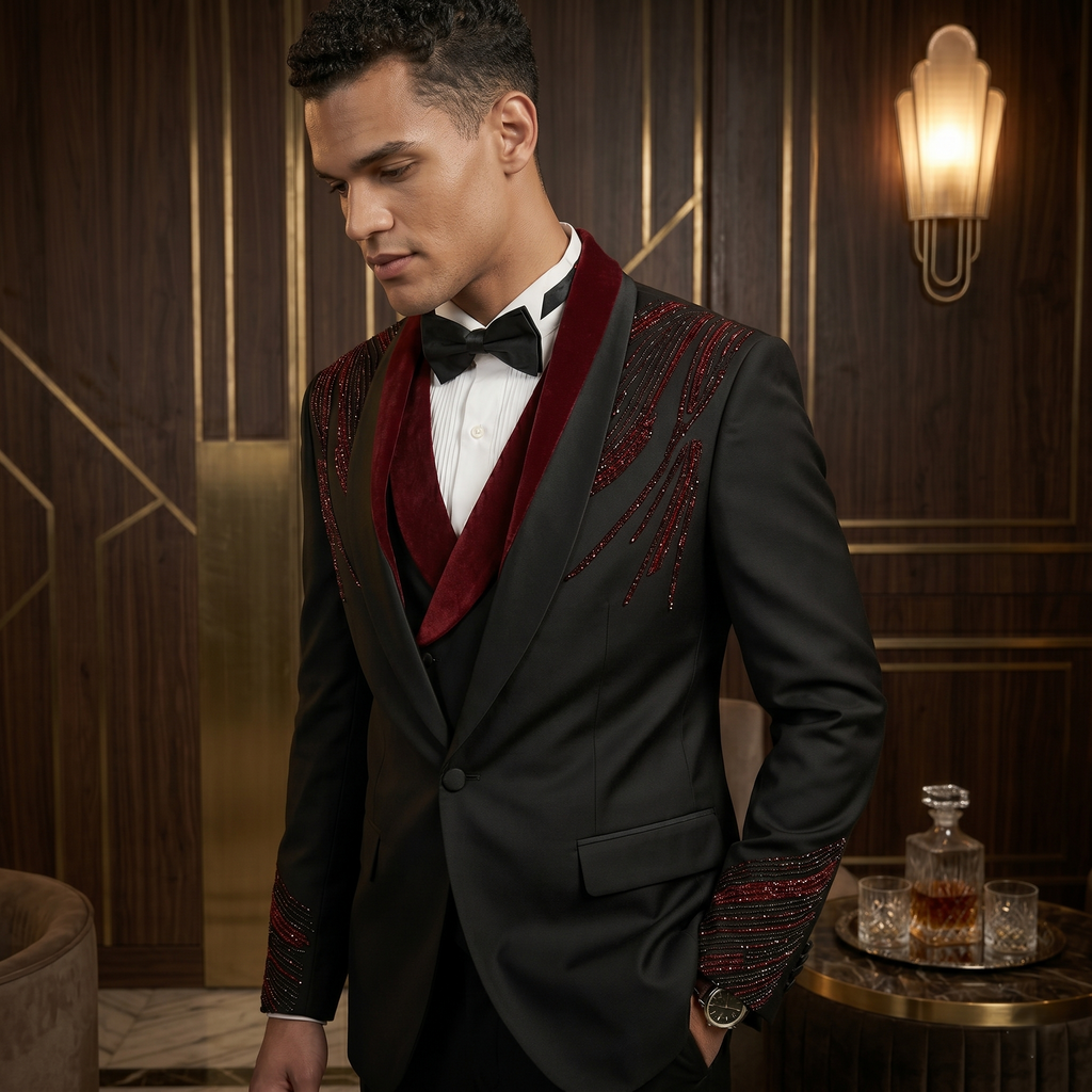 Black and Red Tuxedo Premium Men's Wedding & Evening Suit