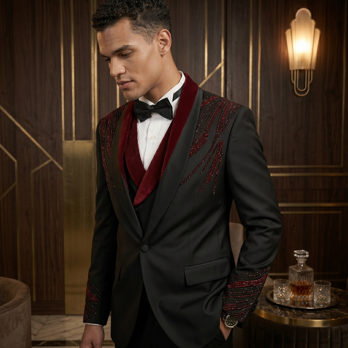 Black and Red Tuxedo Premium Men's Wedding & Evening Suit
