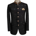 Embroidered fabric black prince coat with golden embellishment | Black prince coat for groom