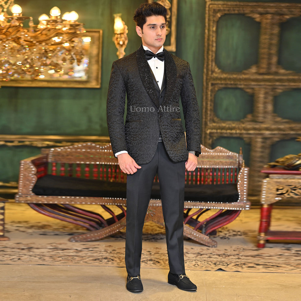 
                  
                    Luxury Fully Embroidered Tuxedo with Embellished Shawl Lapel
                  
                