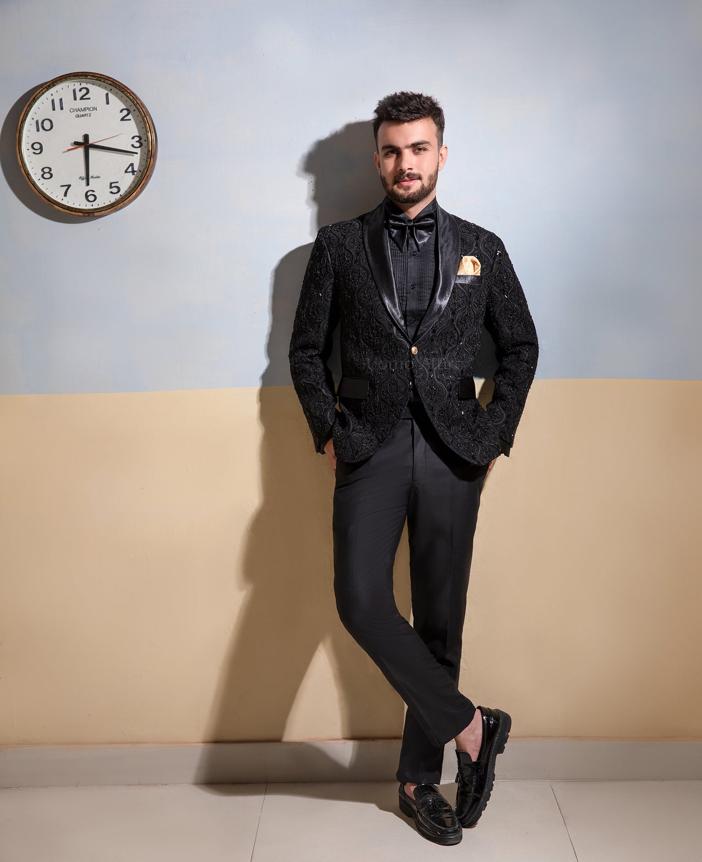 
                  
                    Men's Luxury Hand-Embroidered Black Tuxedo with Floral Paisley Detailing
                  
                