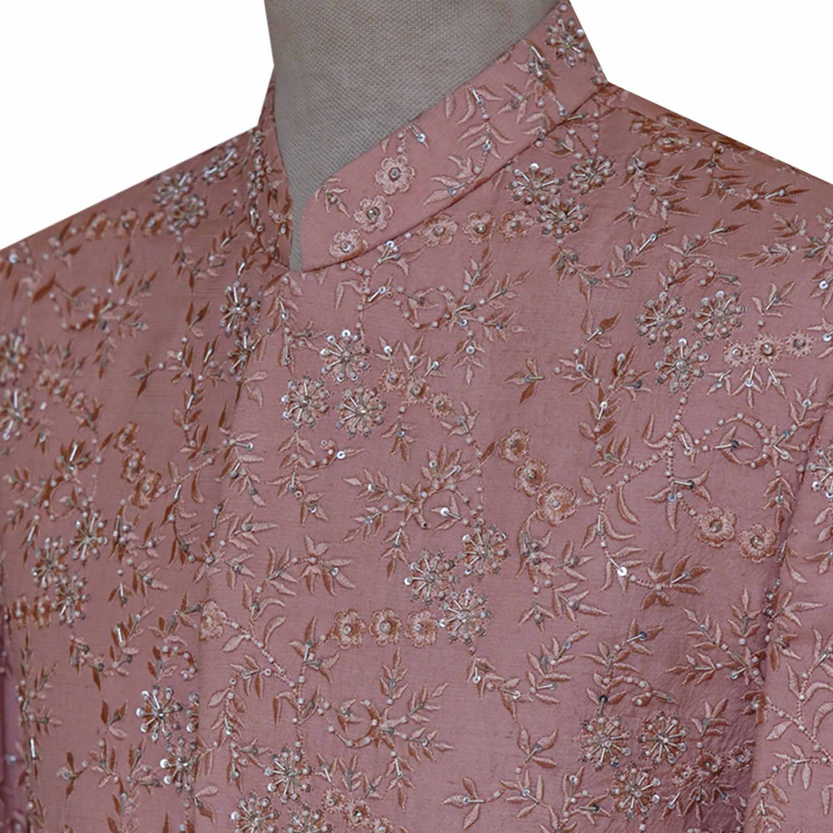 Fully Embroidered Mens Pink Prince Coat 3
