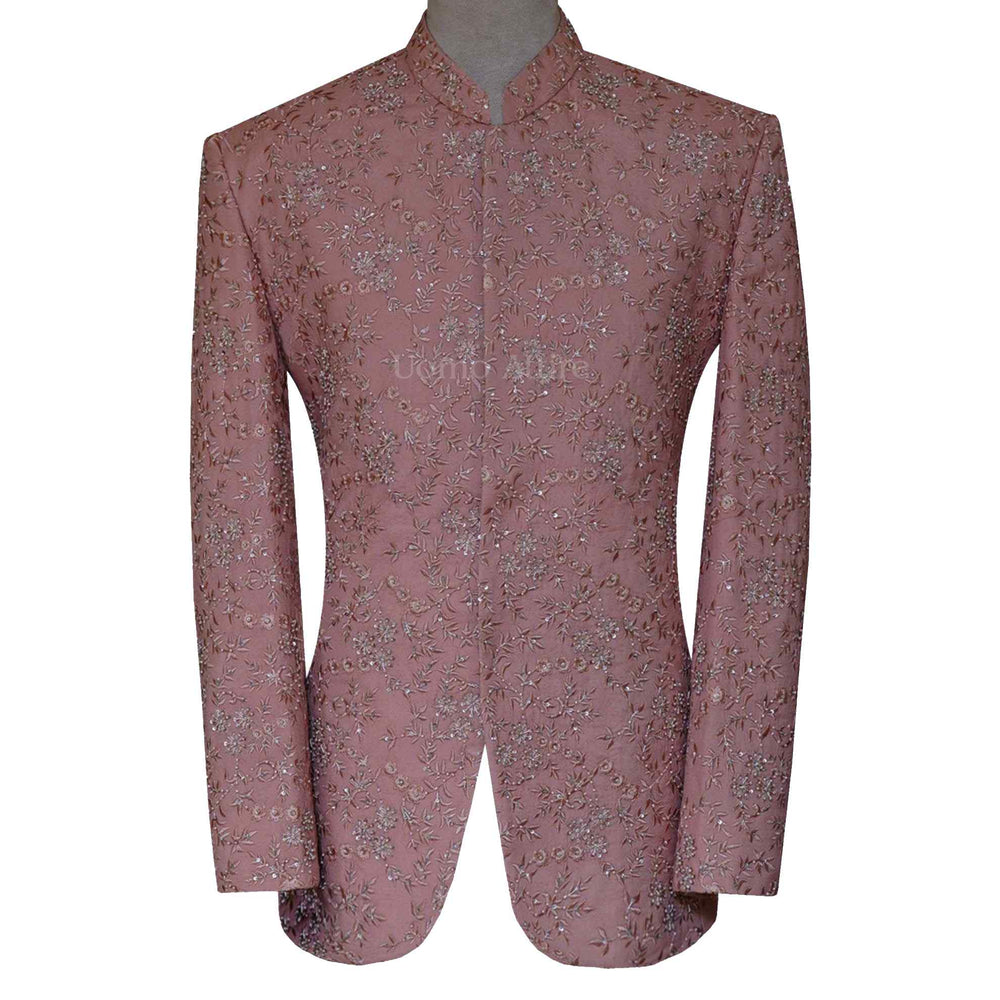 Fully Embroidered Mens Pink Prince Coat