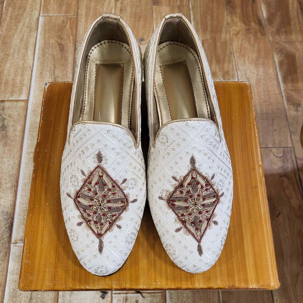 Fully embroidered fabric prince coat for groom with same fabric shoes