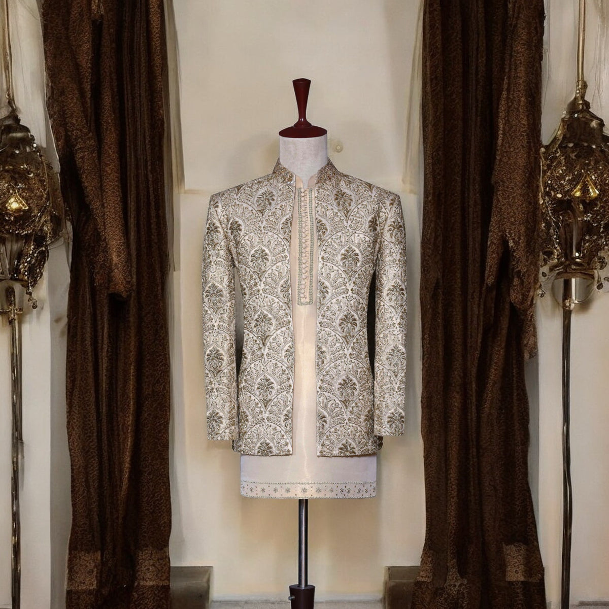 Golden Fully Embellished Prince Coat for Groom in USA