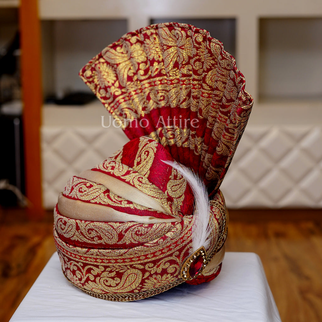 Embroidered Off Wedding Sherwani Turban for Groom