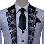Self Designed Textured Fabric Gray Tuxedo Suit