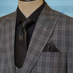 Gray Mini Check 3 Piece Suit for Men with Black Shirt, Tie and Pocket Square| Three Piece Suit for Men