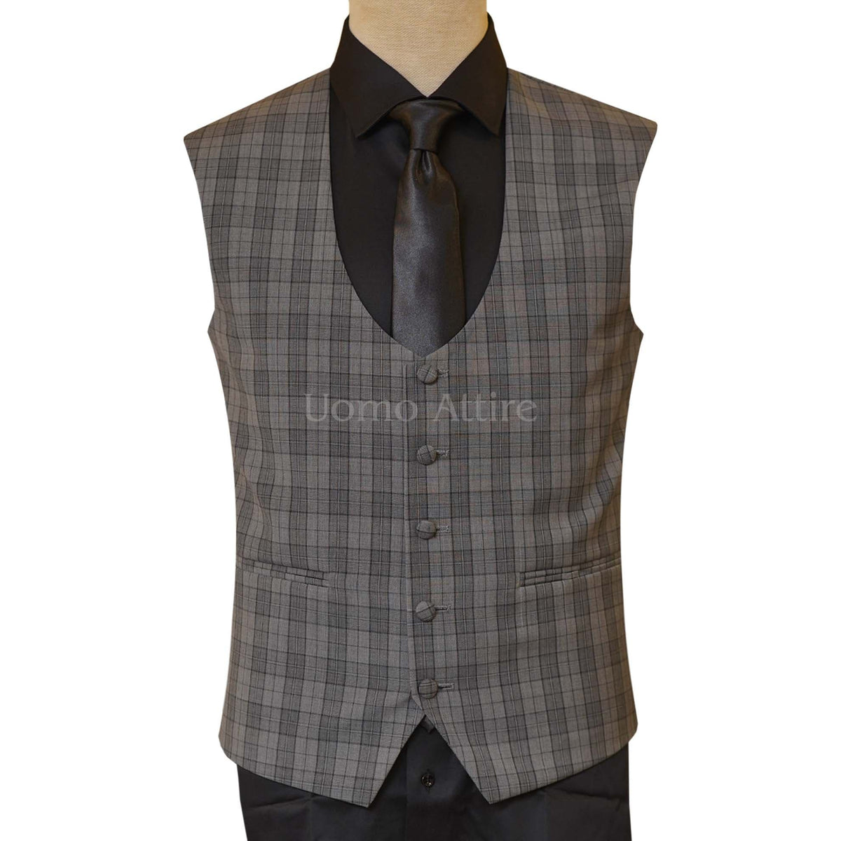 Gray Mini Check 3 Piece Suit for Men Vest | Three Piece Suit for Men Vest