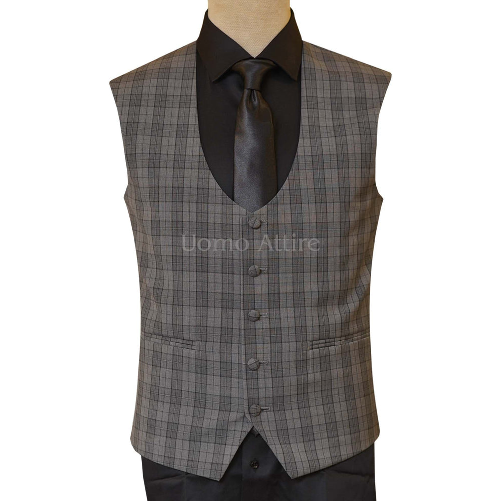 
                  
                    Gray Mini Check 3 Piece Suit for Men Vest | Three Piece Suit for Men Vest
                  
                