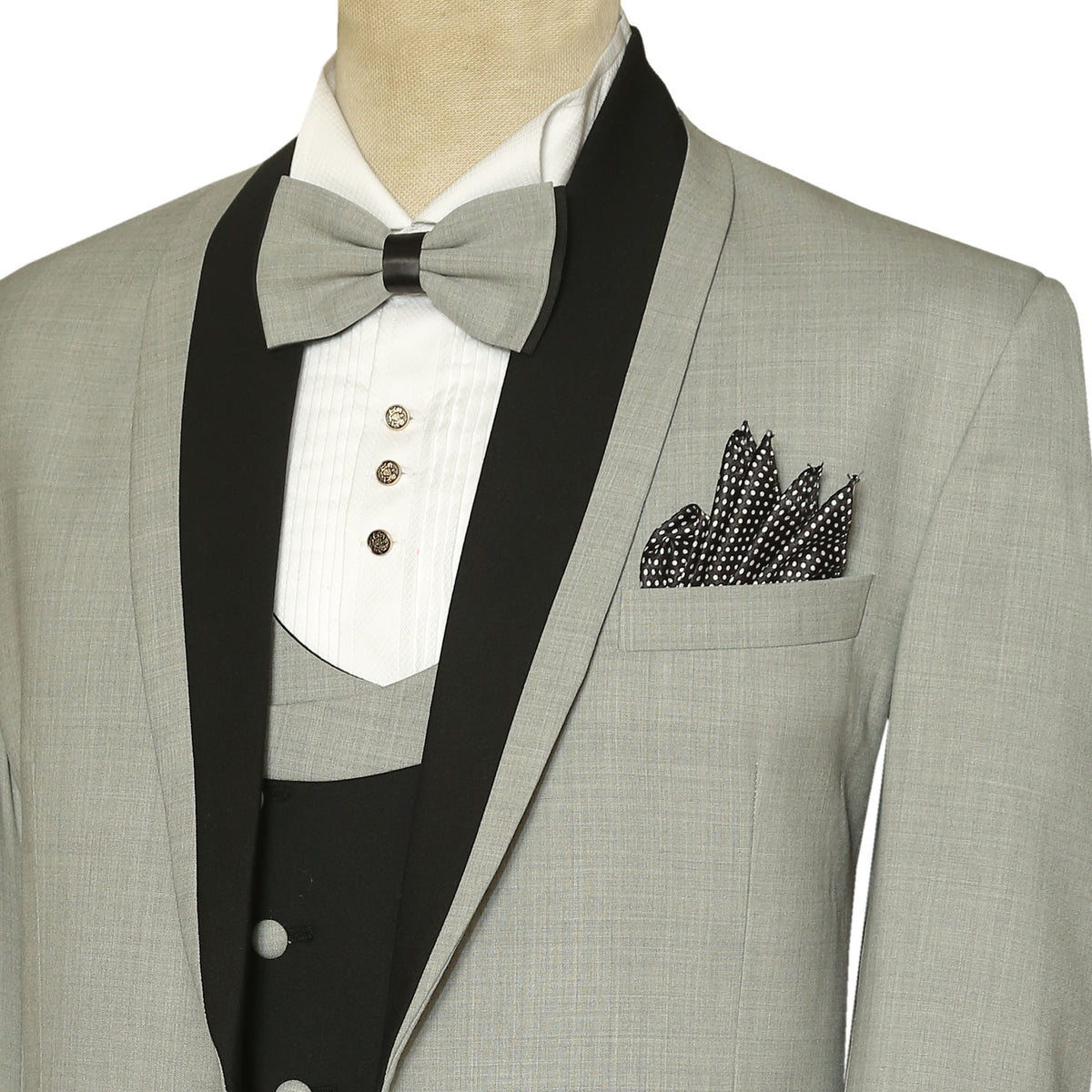 Black and Grey Contrast Shawl Lapel Tuxedo Suit