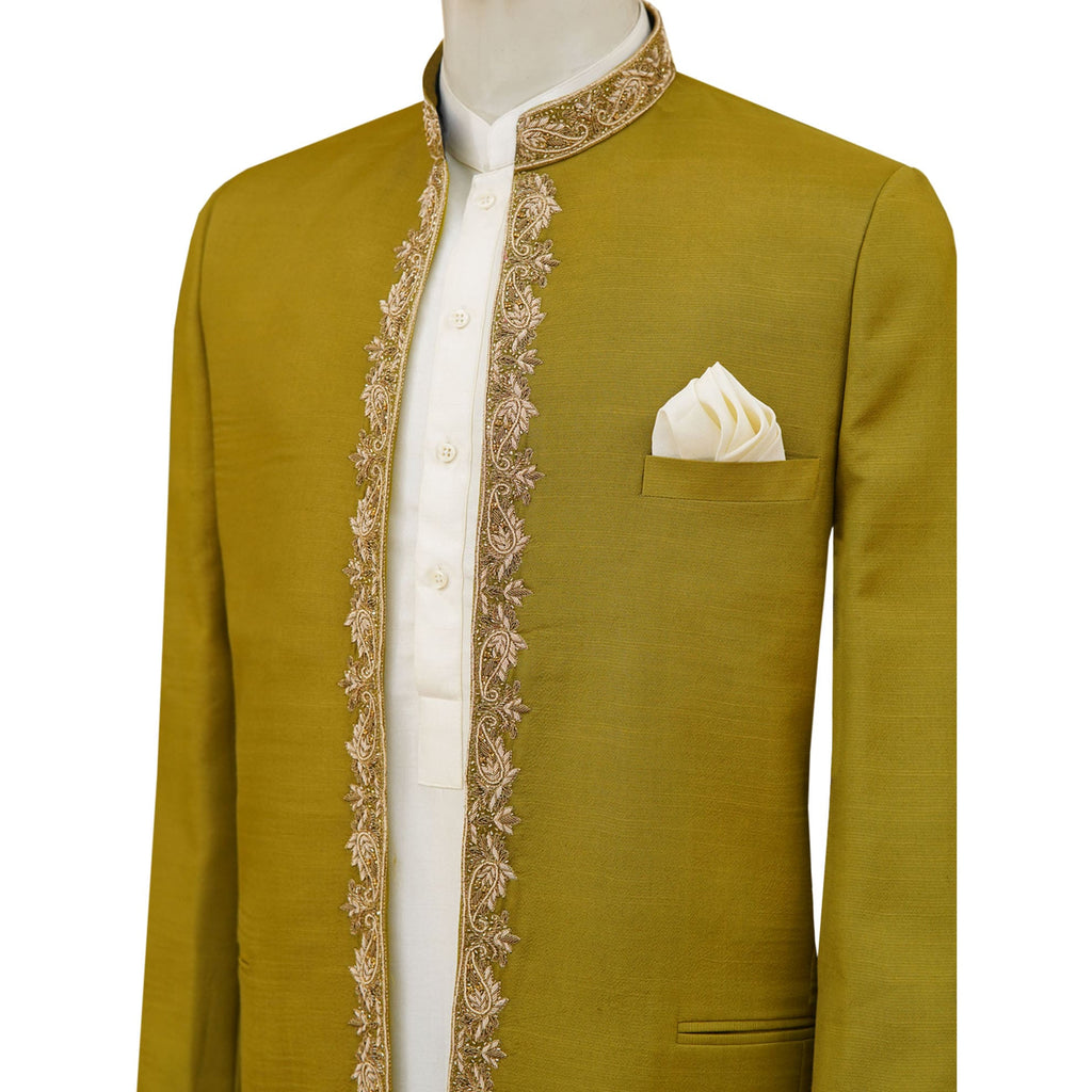 Hand-made prince coat for mehndi event | Deep green prince coat for mehndi 2
