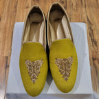 Hand-made prince coat for mehndi event | Deep green prince coat for mehndi with same fabric shoes