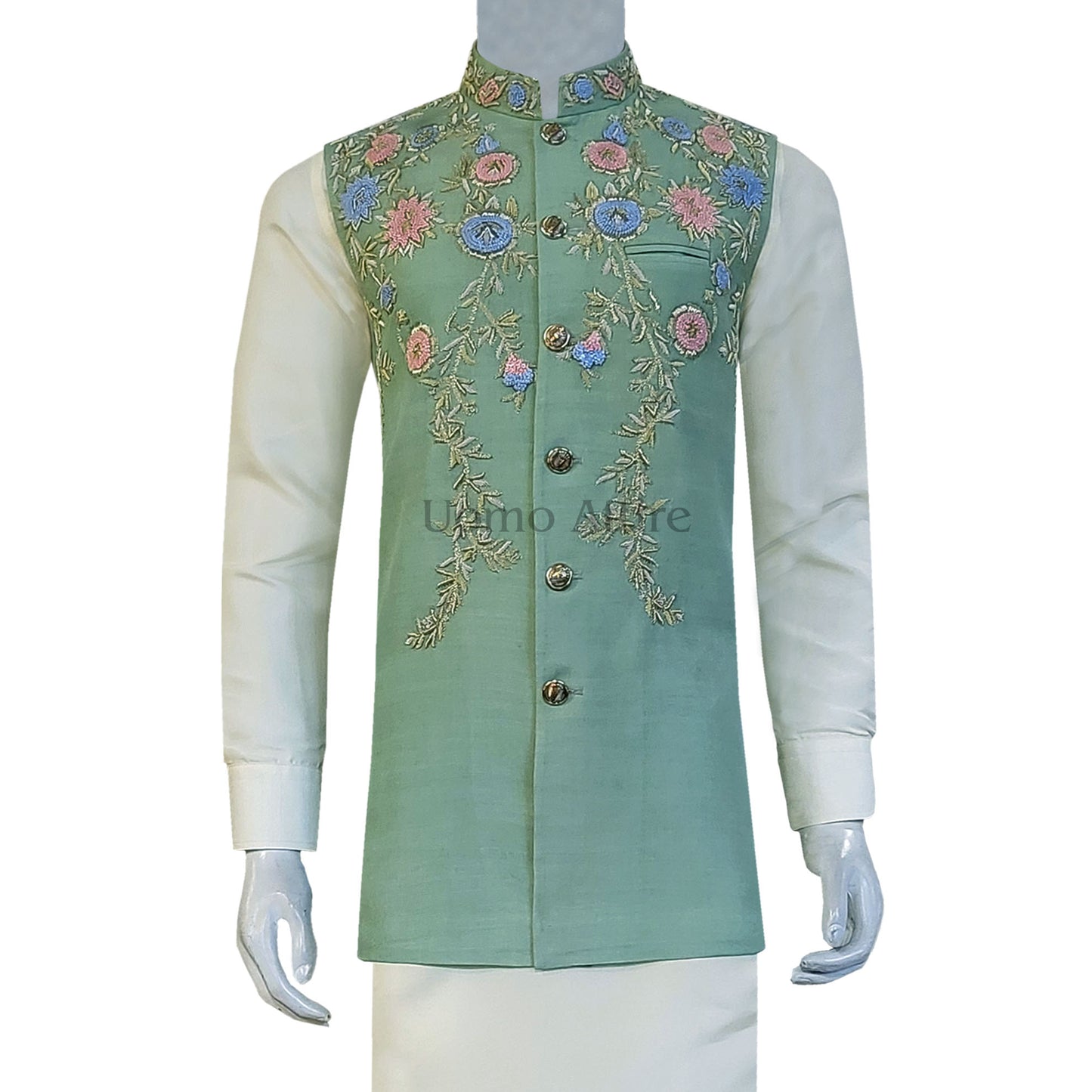 Hand Embellished Mehndi Waistcoat for Groom