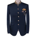 Ink blue embellished prince coat in italian, blue prince coat