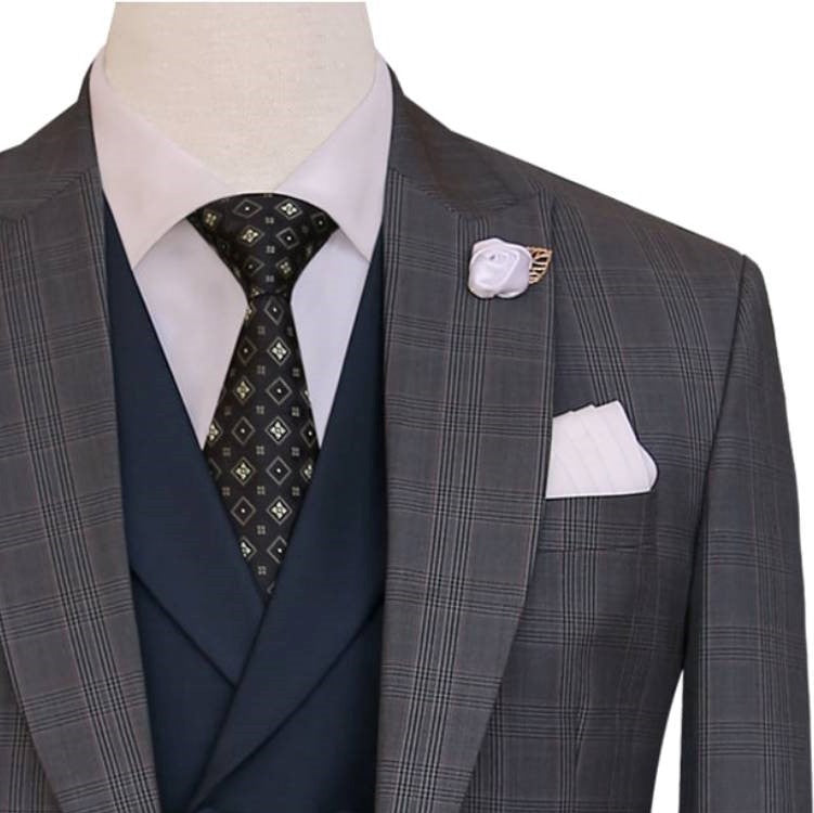 Italian windowpane checkered customized three piece suit 2