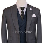 Italian windowpane checkered customized three piece suit 3