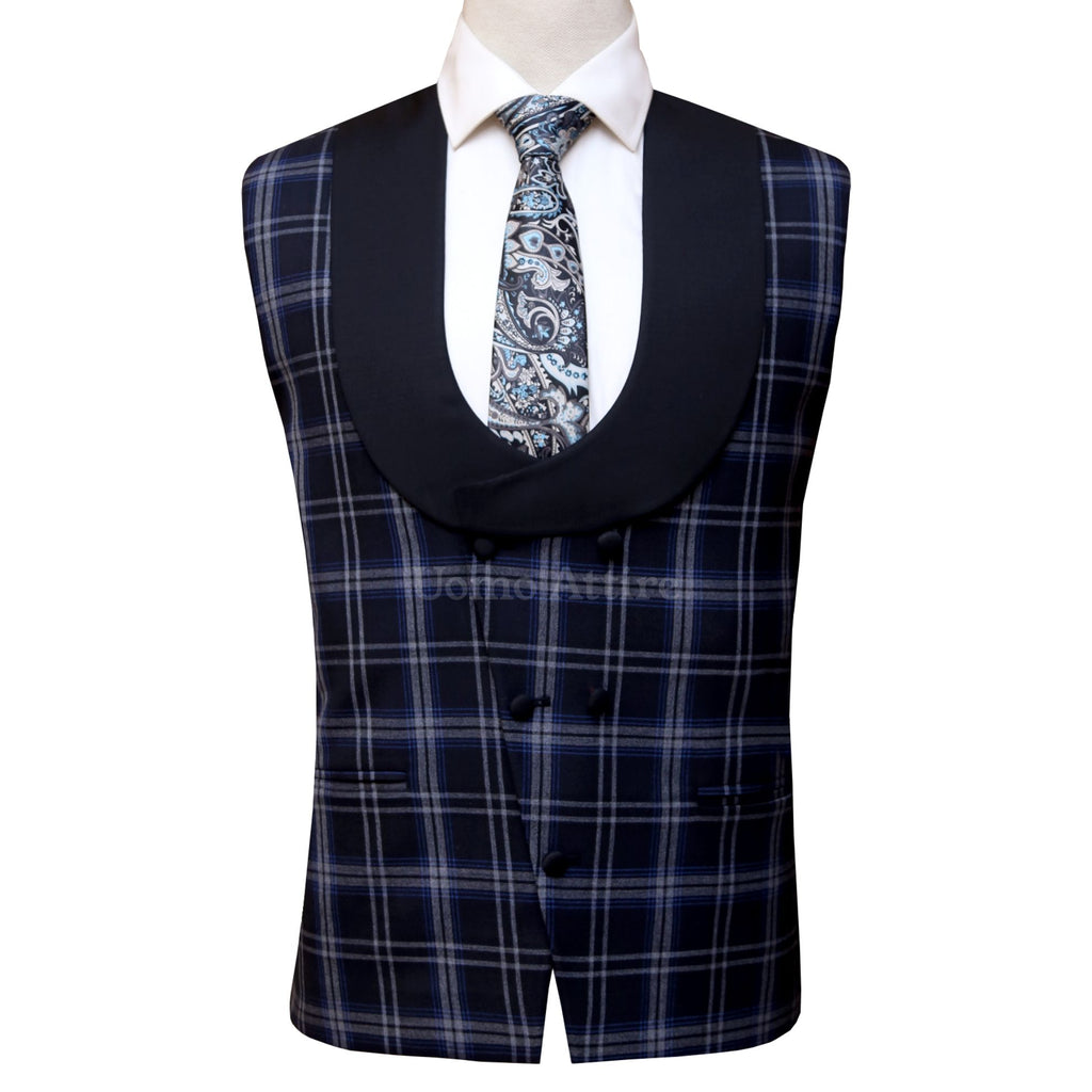Black Wedding Suit for men in US | Custom made black wedding suit with Check Vest in USA