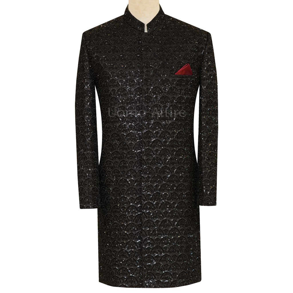 Jet Black Designer Sherwani Pakcage for Groom