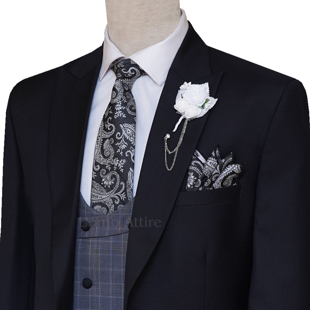 Jet Black Pure Italian Wool Men's 3 Piece Suit
