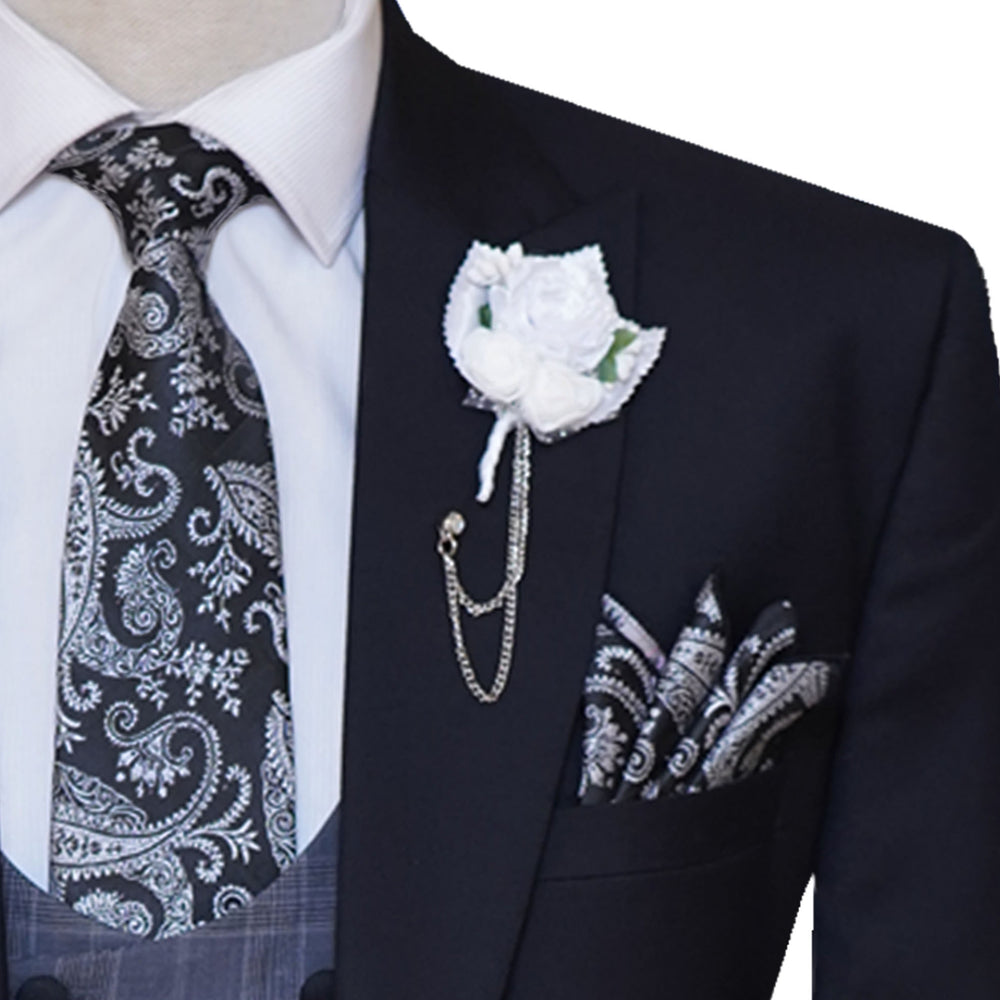 Jet Black Pure Italian Wool Men's 3 Piece Suit