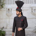 Regal Jet Black Sherwani for Groom A Perfect Blend of Elegance and Royalty