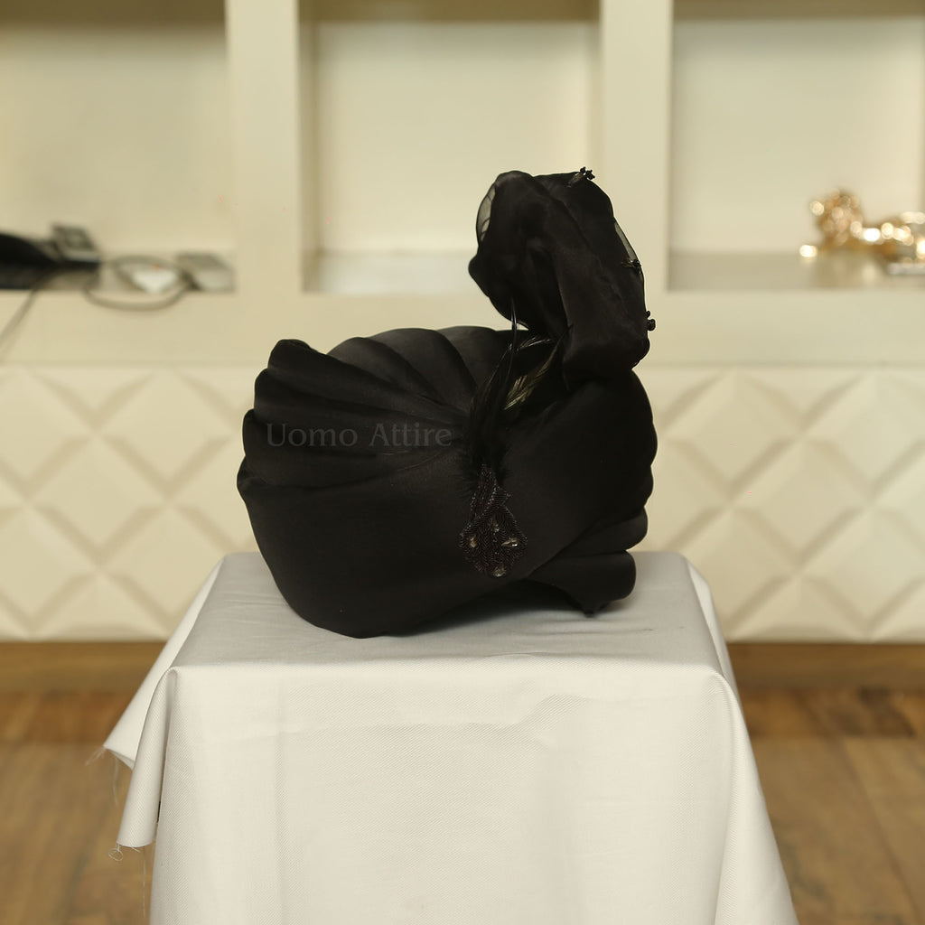 Hand Embellished Black Wedding Sherwani for Groom Turban