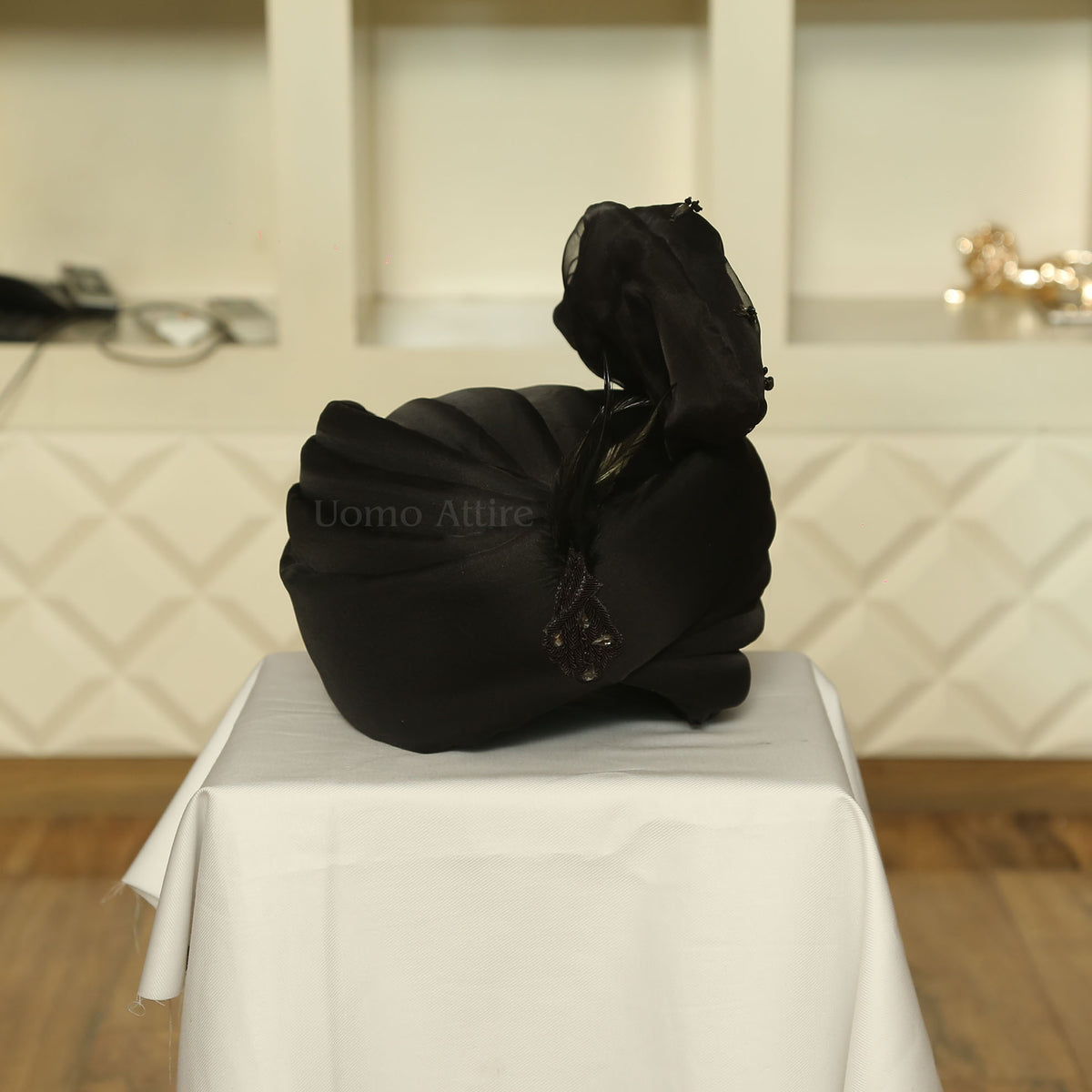 Hand Embellished Black Wedding Sherwani for Groom Turban
