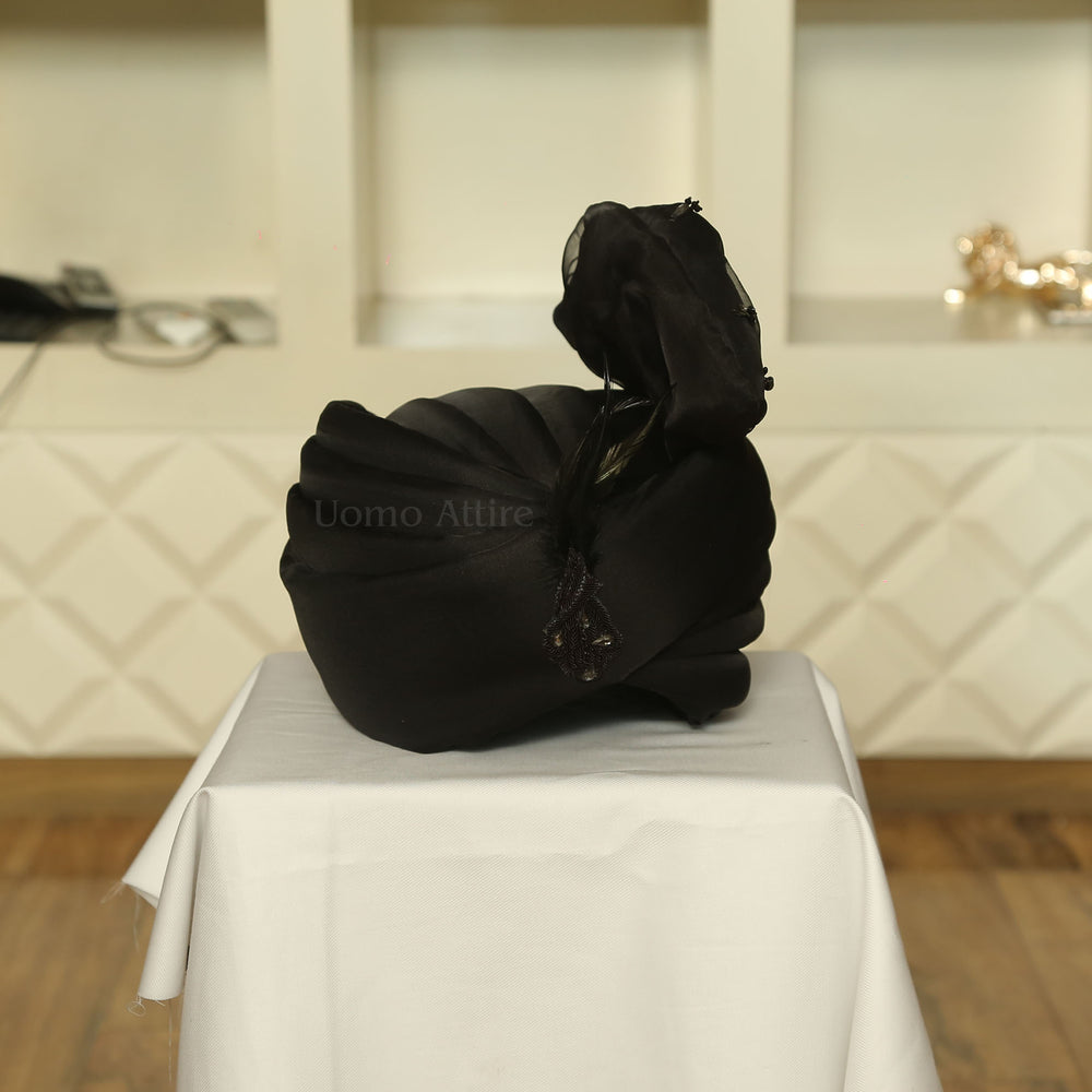
                  
                    Hand Embellished Black Wedding Sherwani for Groom Turban
                  
                