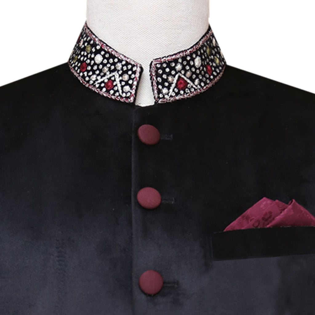 Jet black 9K micron velvet prince coat | Black prince coat