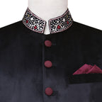 Jet black 9K micron velvet prince coat | Black prince coat