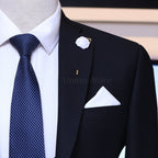 Jet Black Wedding Suit with formal Tie and Pocket Square