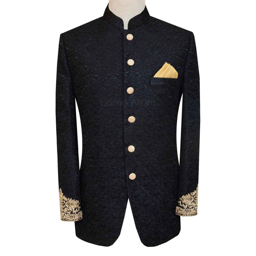 Jet black luxury prince suit for groom and groomsmen