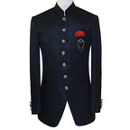 Jet black textured jamawar prince coat