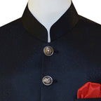 Jet black textured jamawar prince coat 3