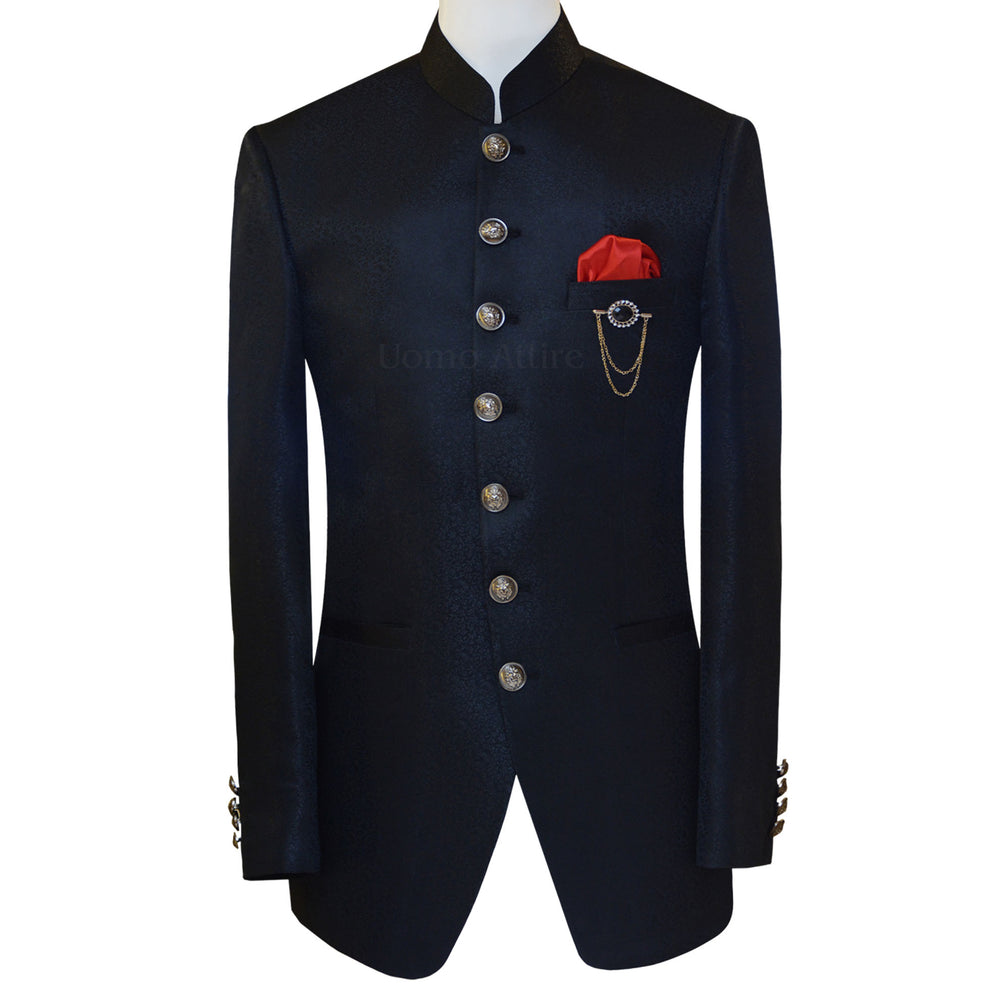 Black self textured embellished prince suit – Uomo Attire