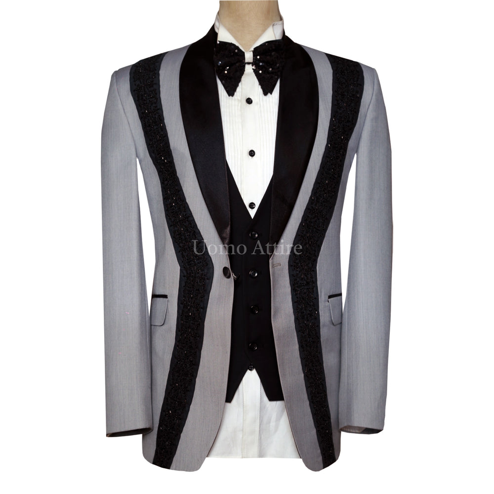 Designer Grey Tuxedo with Black Contrast Style
