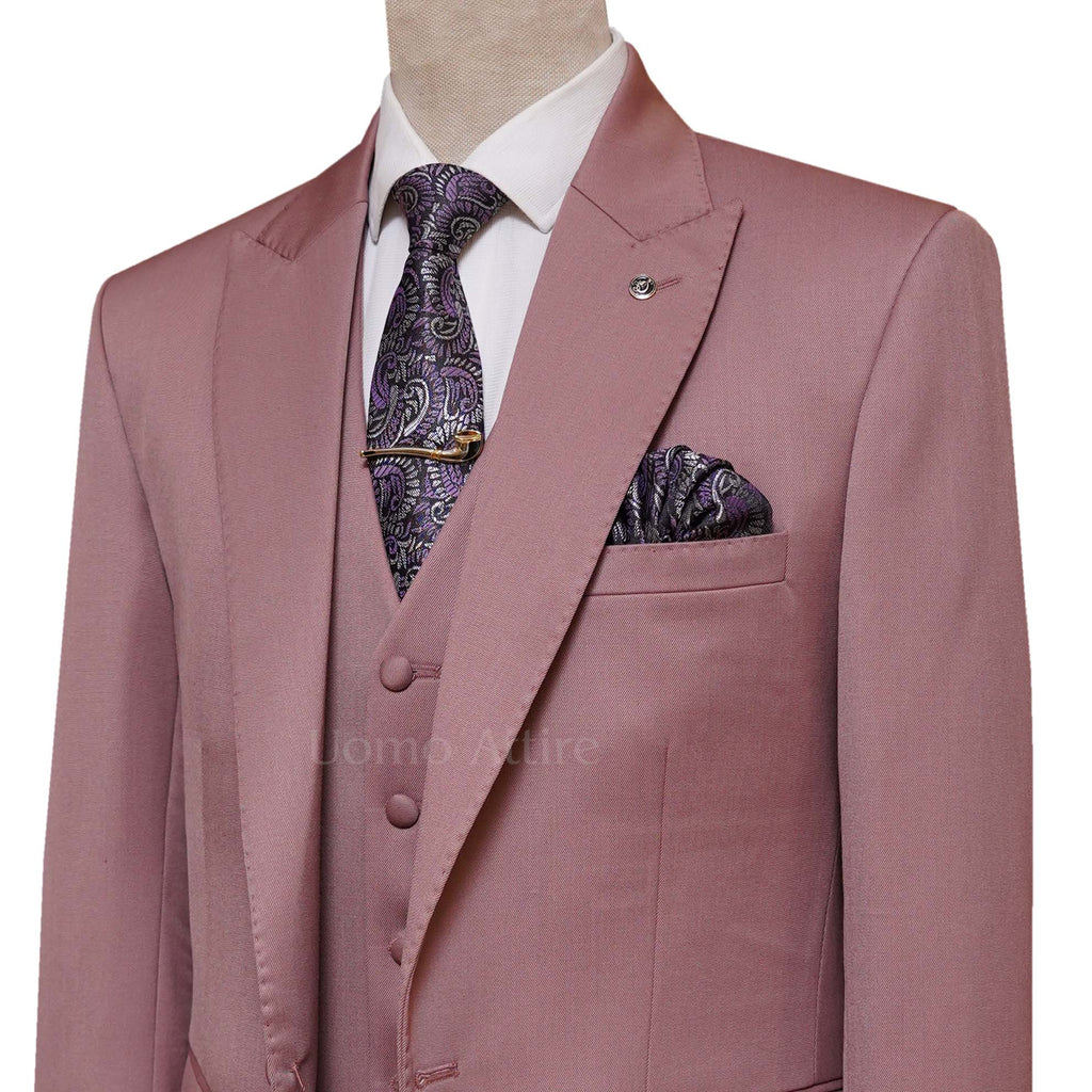 Light Pink Men's 3 Piece Suit for Special Occasions with formal tie and pocket square | Light Pink Suit