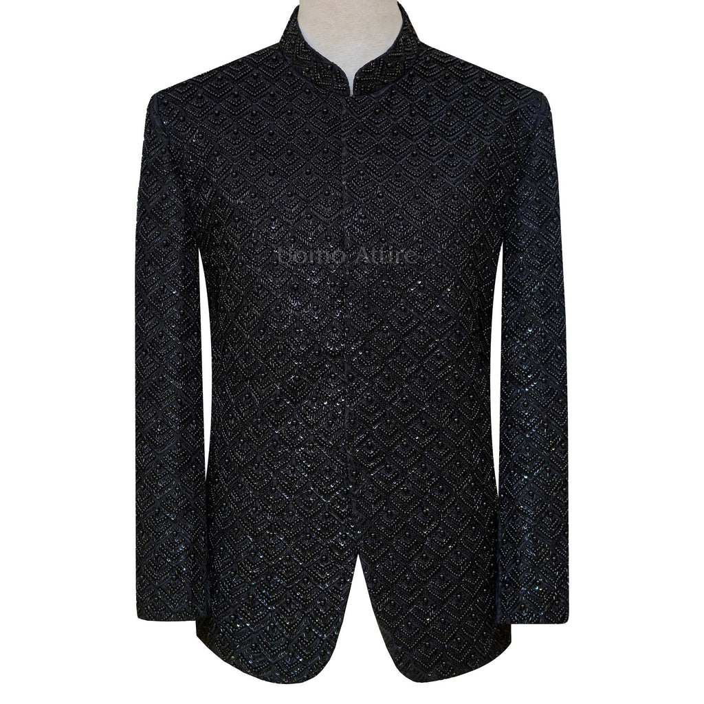 Limited edition fully embellished jet black prince coat | Black prince coat for wedding