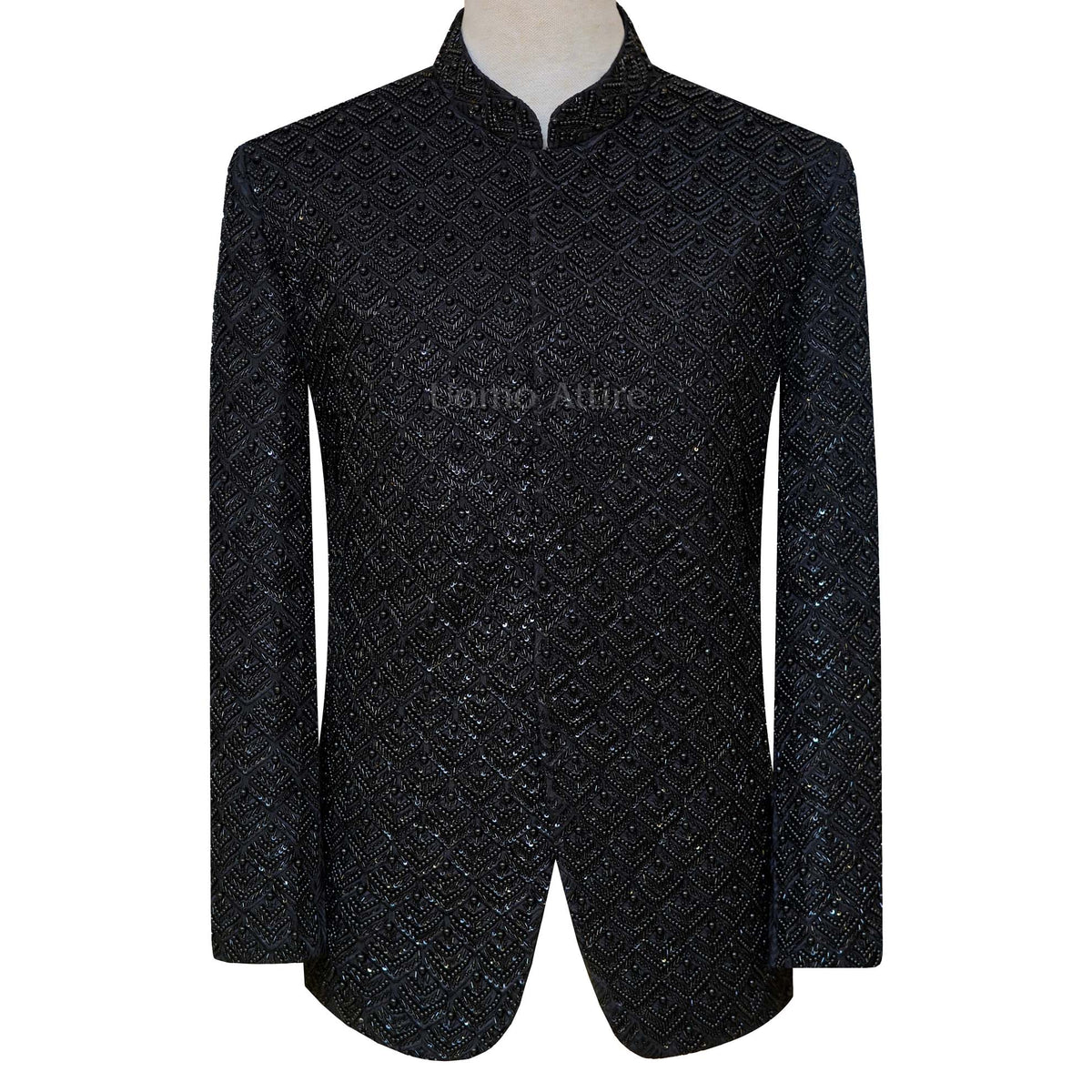 Limited edition fully embellished jet black prince coat | Black prince coat for wedding