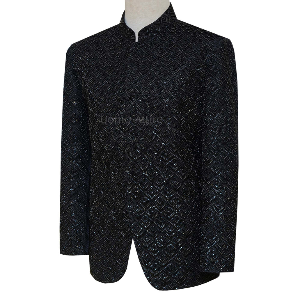 Limited edition fully embellished jet black prince coat | Black prince coat for wedding 2