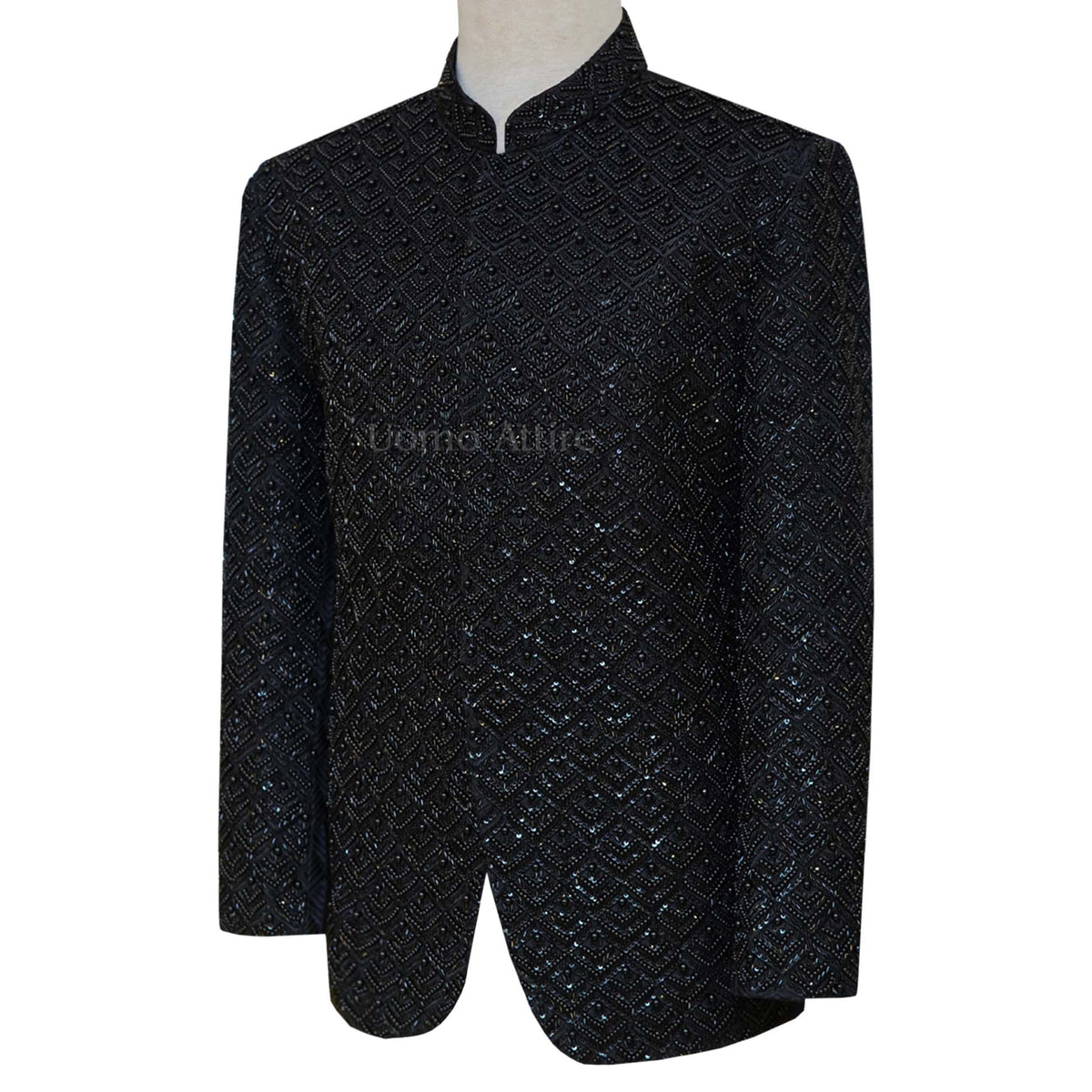 Limited edition fully embellished jet black prince coat | Black prince coat for wedding 2
